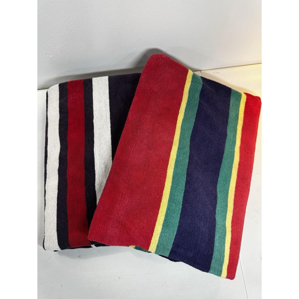 VTG 2 Eddie Bauer Beach Towels Sheet Nautical Stripes‎ Towel